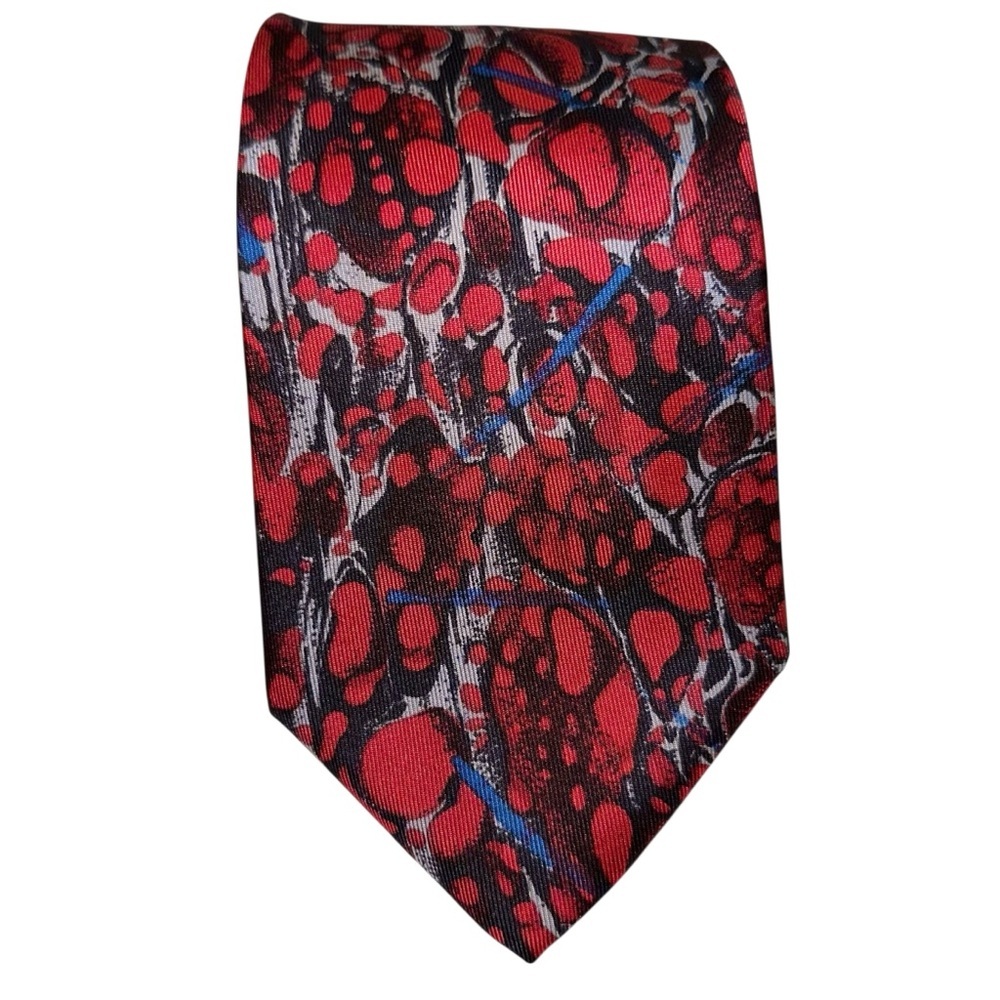 Vintage Givenchy Monsieur Mens Tie Silk Hand Made in Italy Red Abstract 57x3.25”
